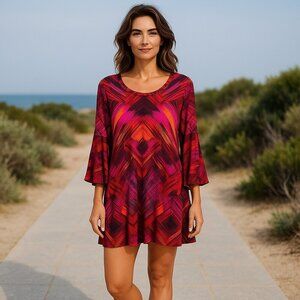 MSK Bell sleeved Dress Ladies Small Vibrant Hippie Boho Whimsigoth Burgundy RED